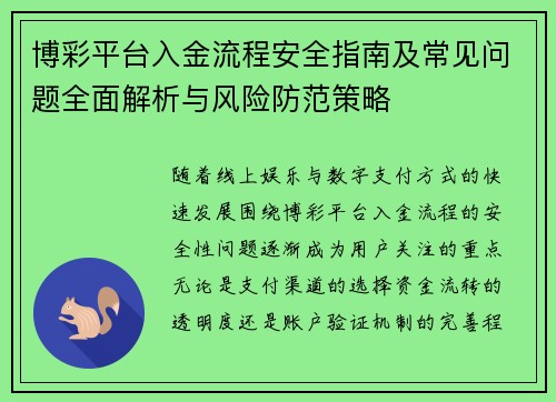 博彩平台入金流程安全指南及常见问题全面解析与风险防范策略