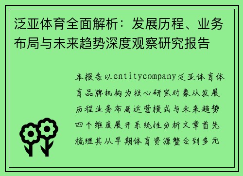 泛亚体育全面解析：发展历程、业务布局与未来趋势深度观察研究报告