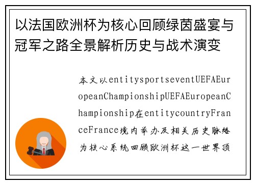 以法国欧洲杯为核心回顾绿茵盛宴与冠军之路全景解析历史与战术演变